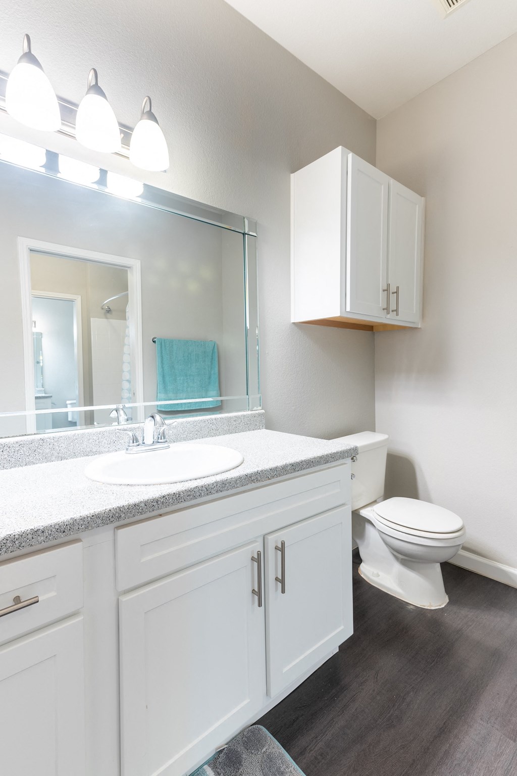 Pet-Friendly Apartments in Houston, TX – Westchase Forest – Photo of a bathroom with a sink and a toilet and a mirror