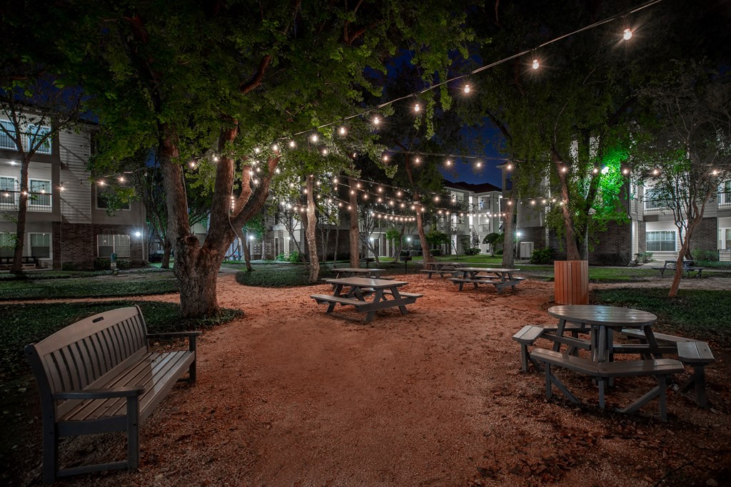 Apartments In Houston Texas for Rent – Westchase Forest - Photo of picnic tables at night