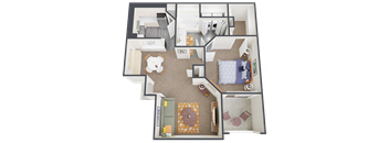 an overhead view of a bedroom floor with a teddy bear