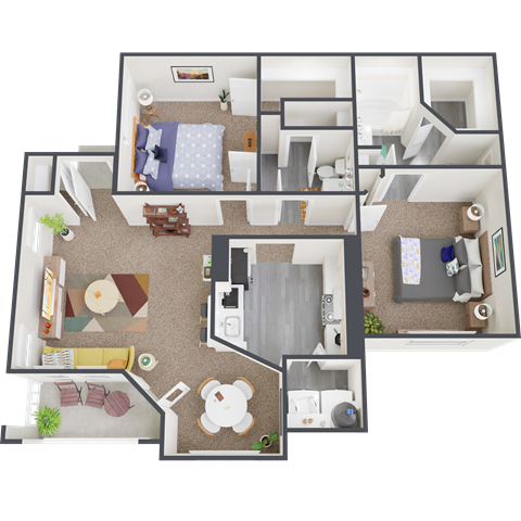 a floor plan of a room with a bed and a living room