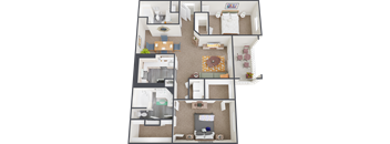 a 3d floor plan of a house with a living room and bedrooms