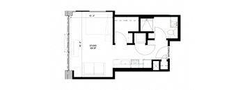a floor plan of a small house with a bedroom and a living room