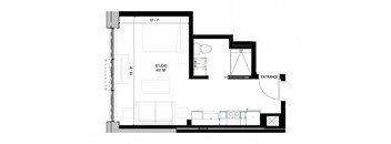 a floor plan of a small house with a bedroom and a living room