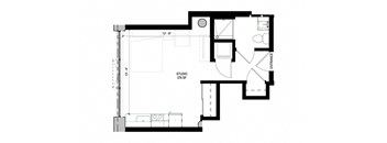 a floor plan of a house with a bedroom and a living room