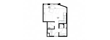 floor plan of 55 north 2nd floor of a 1 bedroom apartment