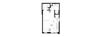 a floor plan of a small house with a bedroom and a bathroom