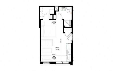 a floor plan of a small house with a bedroom and a bathroom