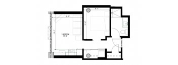 a floor plan of a small house with a bedroom and a living room