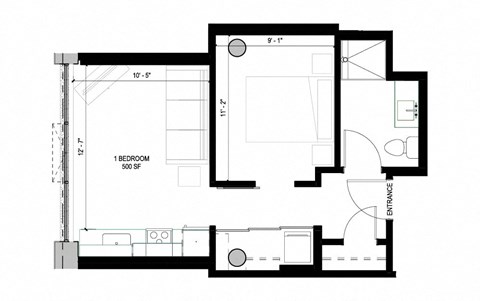 a floor plan of a small house with a bedroom and a living room