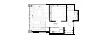 a floor plan of a small house with a bedroom and a living room
