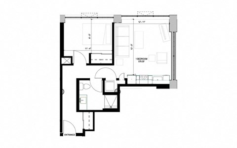 a floor plan of a house with a bedroom and a living room