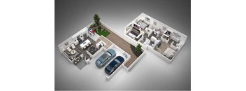 a floor plan of a house with two cars