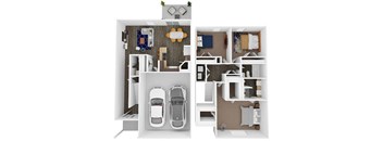 a floor plan of a house with a car in the garage