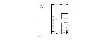 A black and white image of a floor plan for a 100 Park apartment.