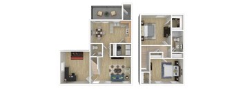 A series of images showing different layouts of a small apartment.