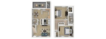 A series of images showing different layouts of a small apartment.