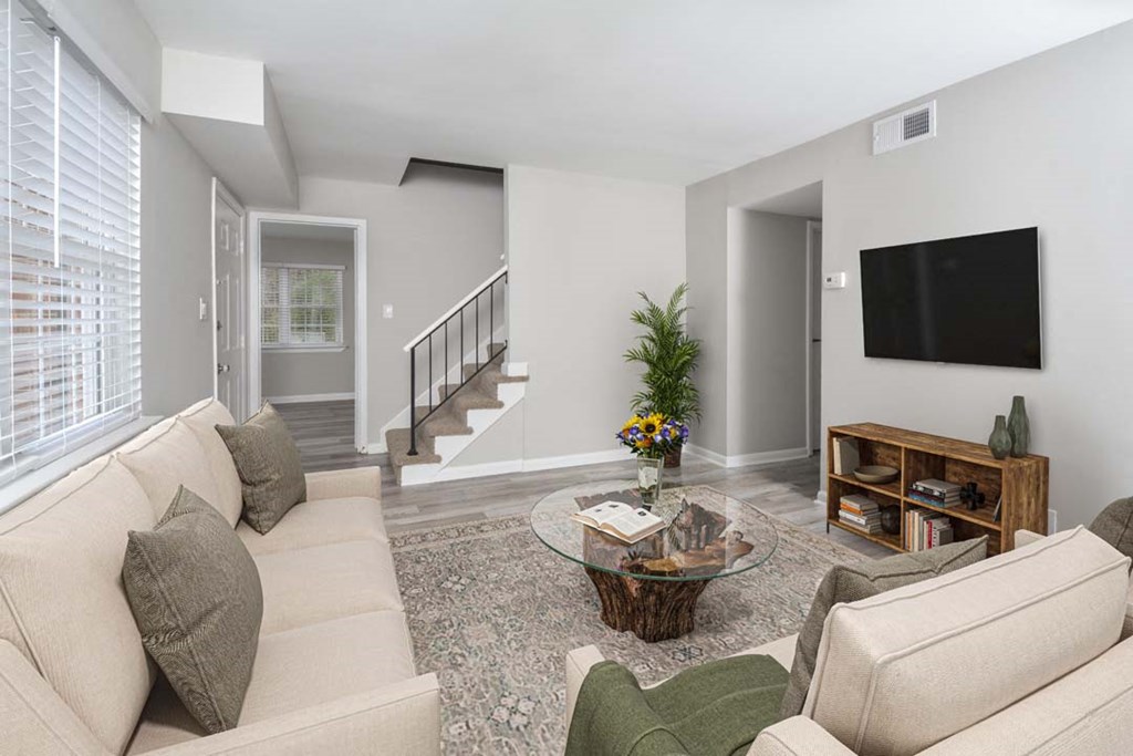 a living room with a couch and a television