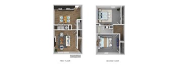 A diagram shows the layout of a one and two bedroom apartment.
