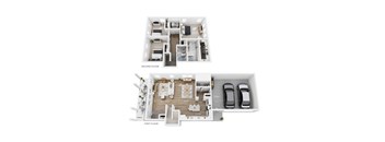 A floor plan of a two-story home with labeled rooms.