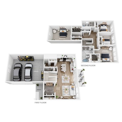 A floor plan of a two-story home with labeled rooms.
