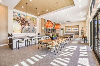 a large room with tables and chairs
