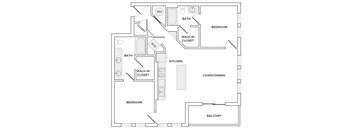 A black and white image of a house floor plan with a balcony.