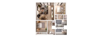 A collage of images showing various interior design elements.