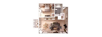 A collage of a modern kitchen and living room.