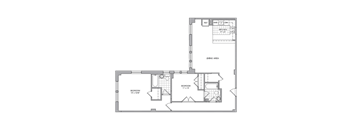 A floor plan of a house with two bedrooms and a living area.