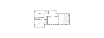 A floor plan of a house with two bedrooms and a living area.