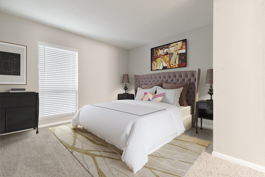 the timbers raleigh nc apartments for rent bedroom with large window and modern bedroom furnishings and matching artwork and area rug on top of plush carpet