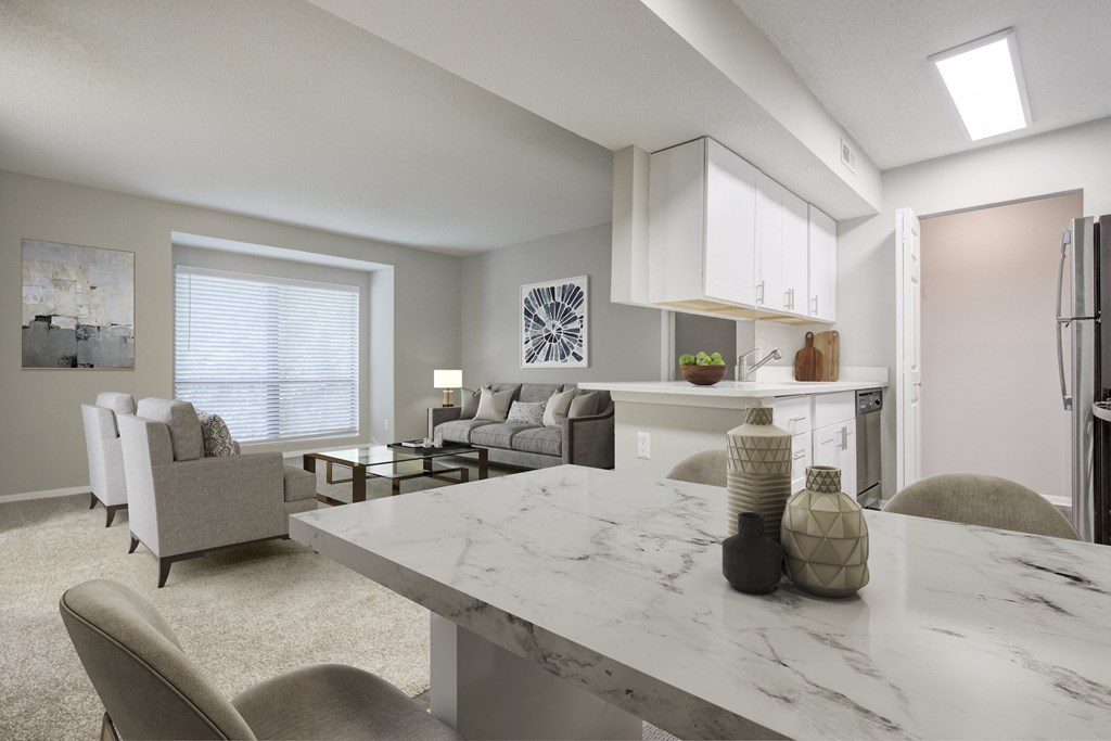 the timbers raleigh nc apartments for rent living room and kitchen with modern furnishings including sofa with chairs and dining table and chairs