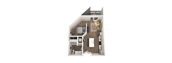 A small white room with a bed, a desk, and a cupboard.
