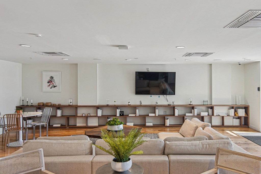 Pet-Friendly Rentals in Miami River, FL – Riverview One Apartments – our Club room with a couch, chairs, and a television.