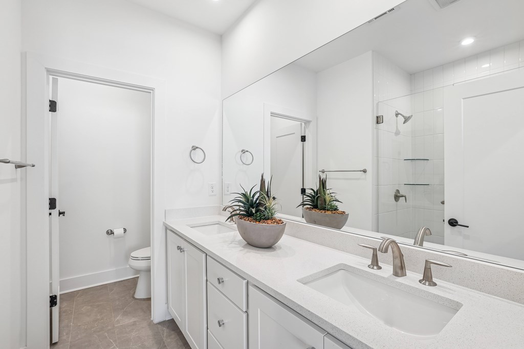 Bathroom in pet-friendly townhomes at Henley Avondale in Avondale Estates, GA.