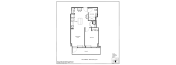 A black and white image of a floor plan for a one bedroom apartment.