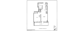 A black and white image of a floor plan for a one bedroom apartment.