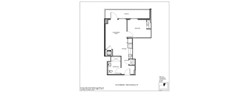 A black and white image of a floor plan for a one bedroom apartment.