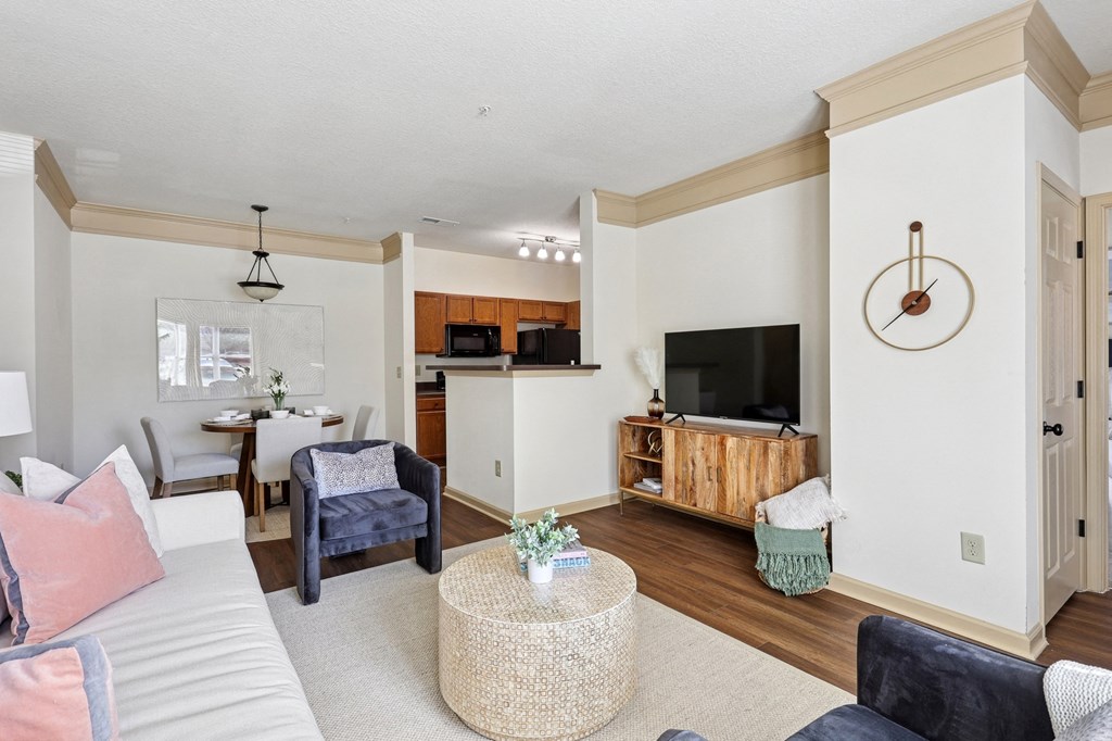 Bright and spacious living room at Tattersall Village Apartments in Hinesville, GA, near Fort Stewart and Savannah