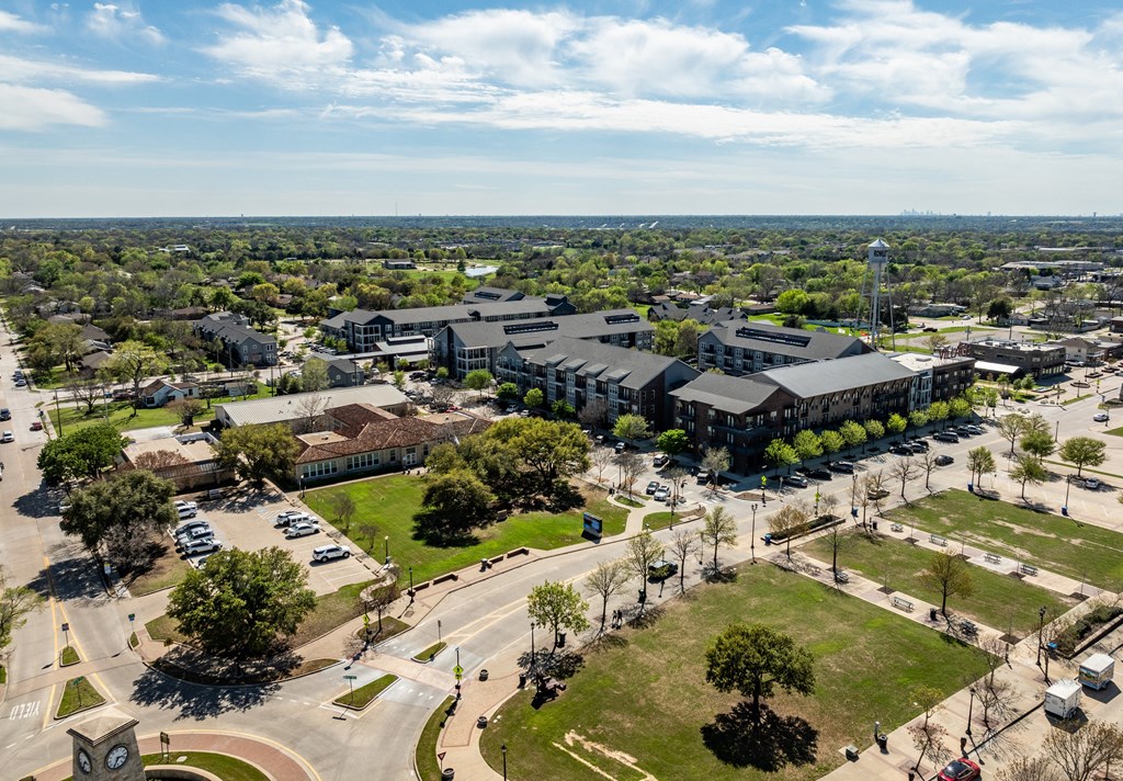 an aerial view of the city