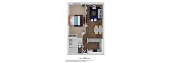 1 Bed - 1 Bath 672 sq. ft. BR floor plan