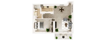 1 Bed, 1 Bath, 740 sq ft.