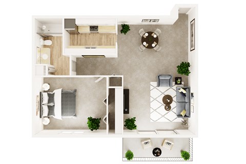 1 Bed, 1 Bath, 740 sq ft.