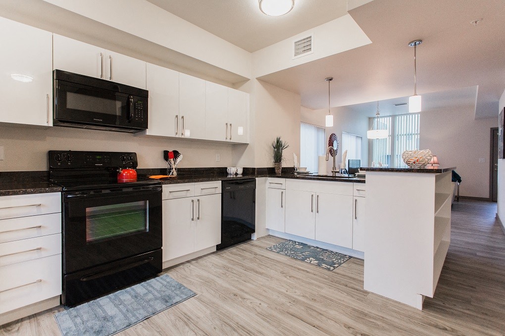 Large kitchens furnished with sleek appliances