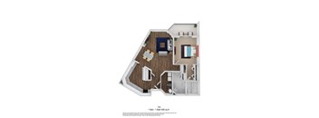 1 Bed - 1 Bath 890 sq. ft. FR Floor plan