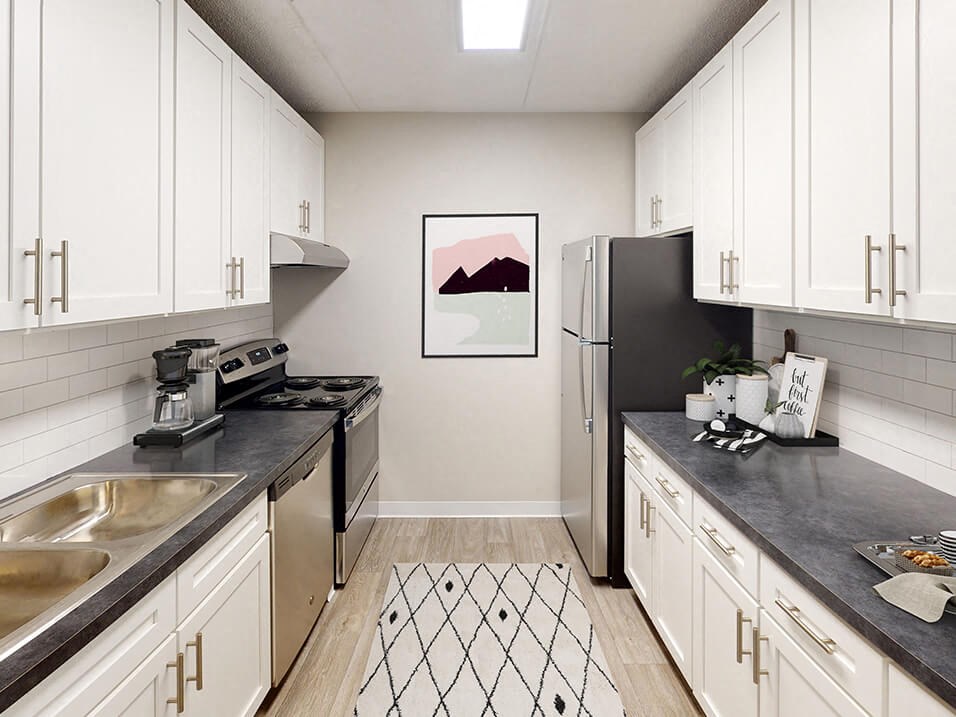 large kitchen at Olympik Village Apartments