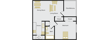 1 bedroom floor plan with washer and dryer connections