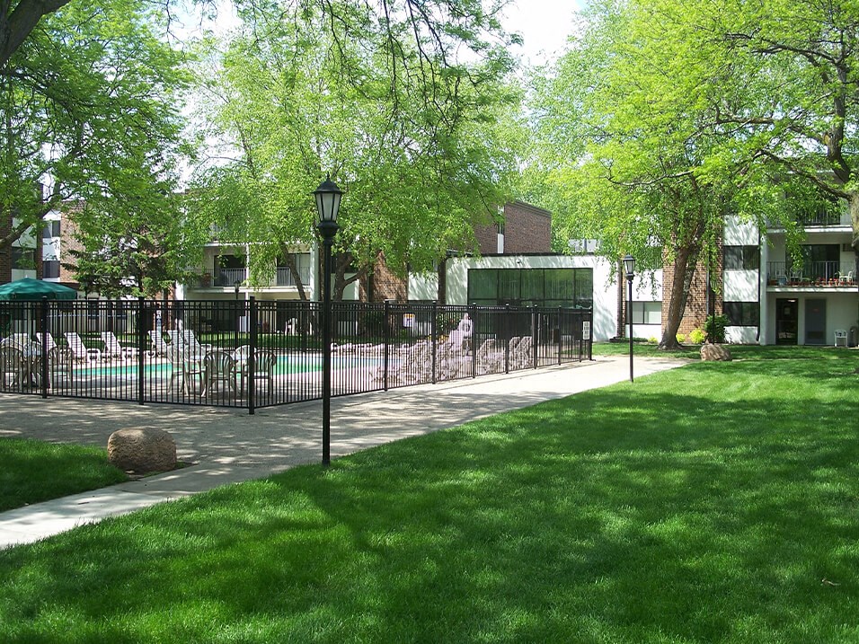 Olympik Village Apartments grounds in Rochester MN