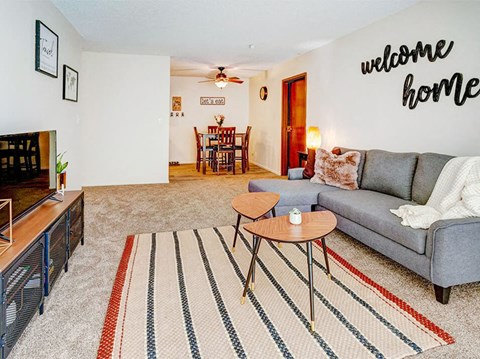 a living room with a couch and a coffee table