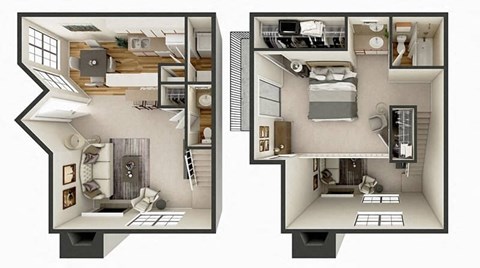 1 bedroom townhome floor plan